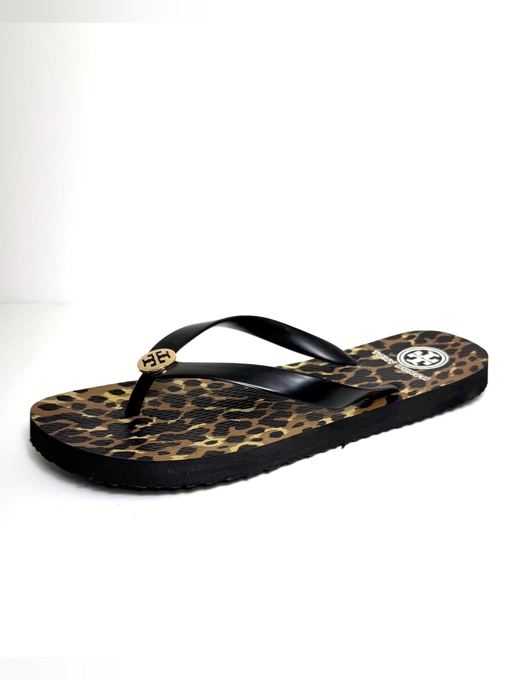 Tory Burch Chelsea Leopard Print Flip Flop Black-Wildlife Print Shoes Women Sz 8